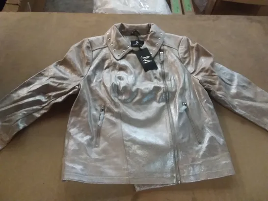 BOX OF APPROXIMATELY 13 JULIEN MACDONALD BEIGE/SILVER BIKER JACKET - SIZE 20