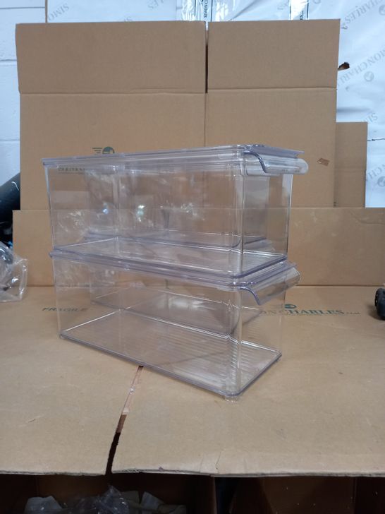 SET OF 4 CLEAR PLASTIC STACKABLE STORAGE BOXES WITH REMOVABLE LIDS