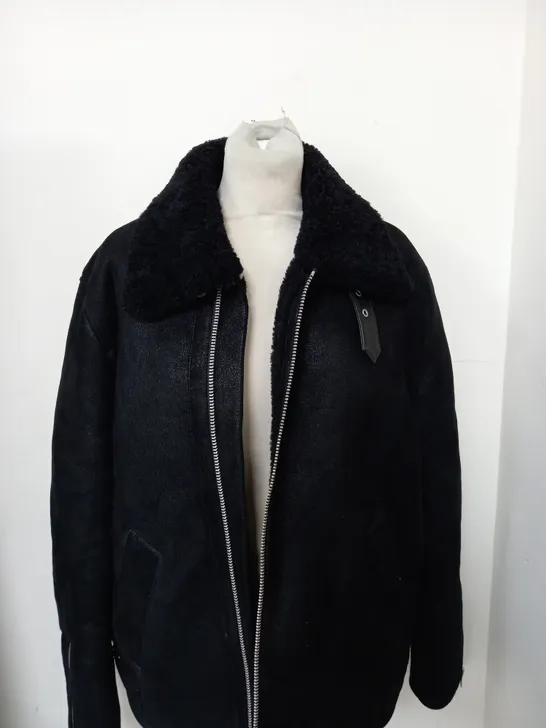 ALLSAINTS DEKLEY SHEARLING JACKET IN BLACK SIZE L