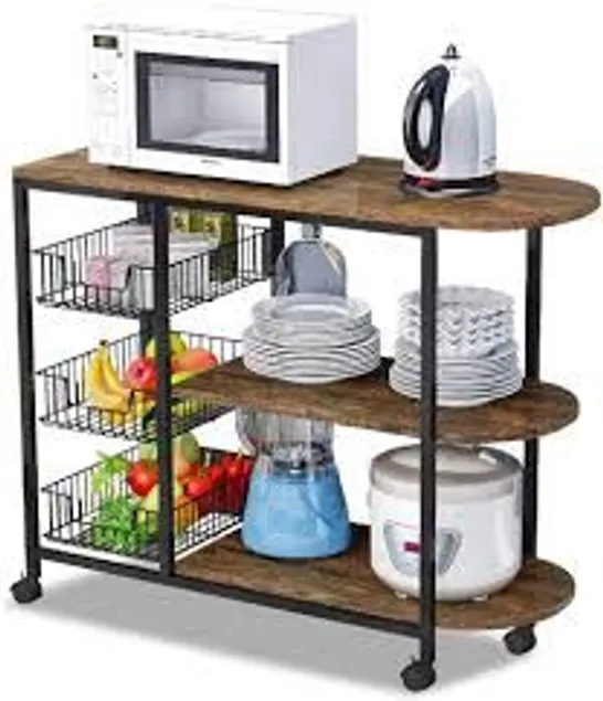 BRAND NEW LENTIA 3-TIER KITCHEN ISLAND CART TROLLEY INDUSTRIAL MICROWAVE OVEN STAND UTILITY STORAGE CART WITH 3 METAL BASKETS, 4 WHEELS - 2 LOCKING WHEELS (1 BOX)