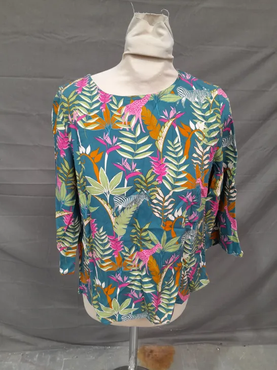 SUGARHILL BRIGHTON LEXI TOP IN TEAL PARADISE JUNGLE SIZE 8