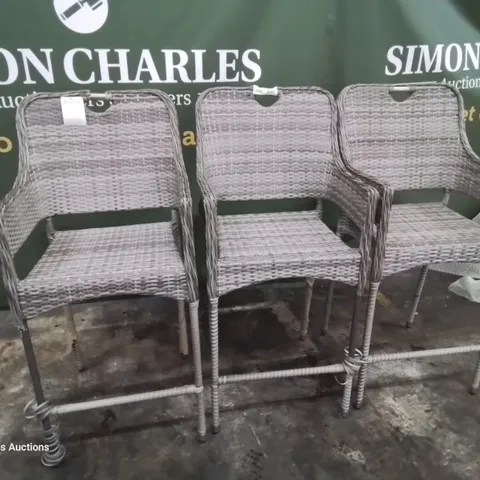 SET OF THREE GREY RATTAN BAR CHAIRS