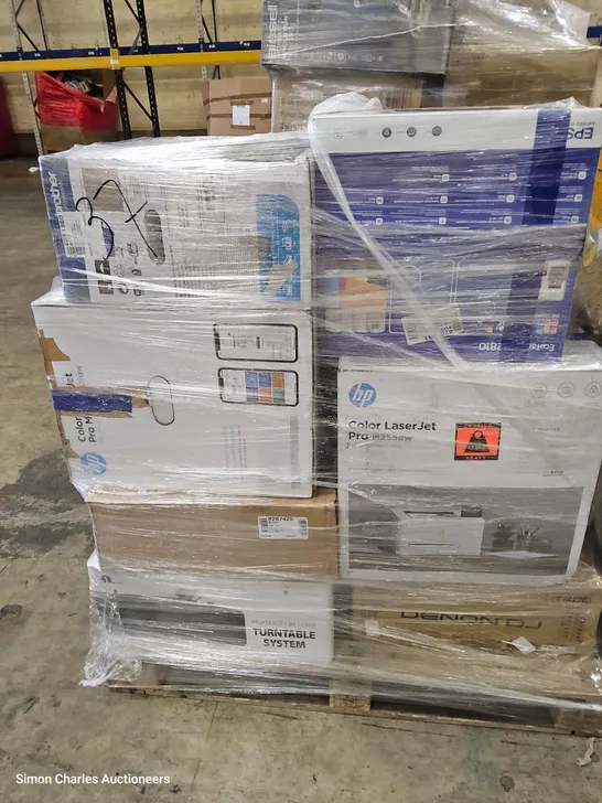 PALLET OF APPROXIMATELY 18 UNPROCESSED RAW RETURN PRINTER, SOUND AND DJ EQUIPMENT TO INCLUDE;