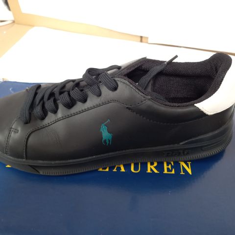 BOXED PAIR OF RALPH LAUREN BLACK POLO TRAINERS  - UK 8