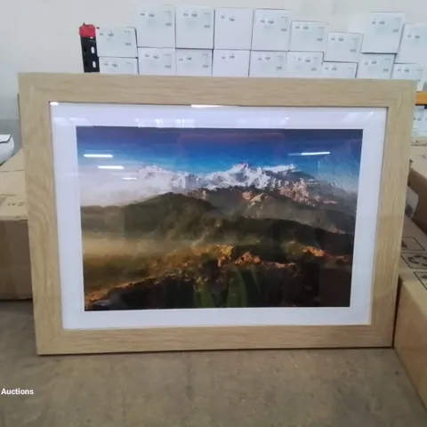 BOXED SUNLIGHT BATHING THE MOUNTAINS IN NEPAL - PICTURE FRAME PAINTING PRINT -