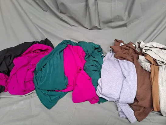 BOX OF ASSORTED CLOTHING ITEMS TOO INCLUDE COATS , TOPS, AND TROUSERS   ETC. 