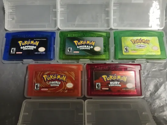 LOT OF 5 ASSORTED GAME BOY ADVANCE POKEMON GAMES INCLUDES RUBY, FIRE, SAPPHIRE, EMERALD AND LEAF