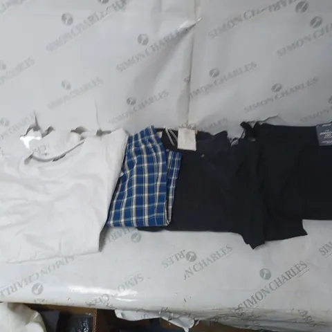 BOX OF ASSORTED CLOTHING ITEMS TO INCLUDE PYJAMAS, JOGGERS, TOPS ETC 