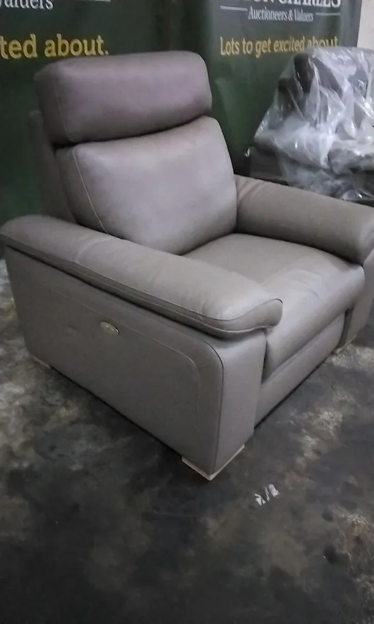 QUALITY ITALIAN DESIGNER TAUPE LEATHER POWER RECLINER ARMCHAIR