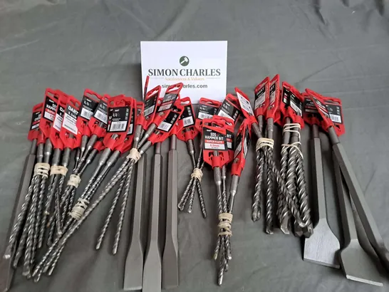 LARGE QUANTITY OF ASSORTED DART SDS HAMMER & CHISEL DRILL BITS