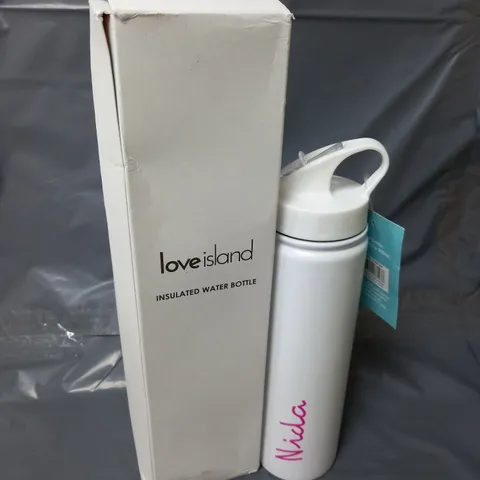 BOXED LOVE ISLAND INSULATED WATER BOTTLE IN WHITE ('NIDA')