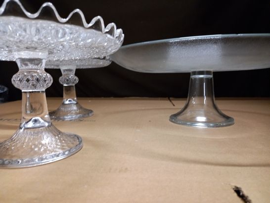 LOT OF 3 GLASS CAKE STANDS 