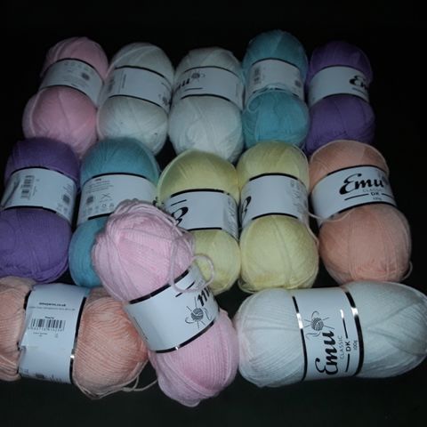 LOT OF 13 ASSORTED EMU CLASSIC DK 100G YARNS IN VARIOUS COLOURS