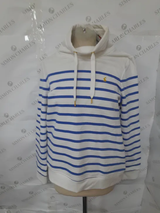 JOULES FUNNEL NECK SWEASHIRT IN CREAM AND BLUE STRIPES SIZE 10