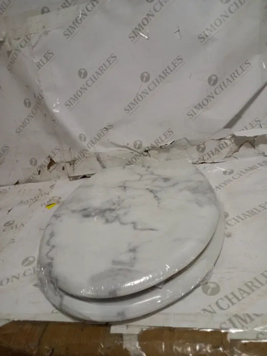 MARBLE EFFECT TOILET SEAT ANTI BACTERIAL COATING CHROME HINGES STANDARD SIZE