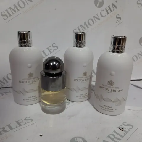 4 MOLTON BROWN ITEMS TO INCLUDE: 3 X BATH/SHOWER GEL, 1 X EAU DE TOILETTE