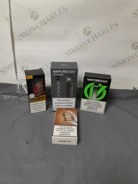 BOX OF APPROXIMATELY 10 ASSORTED E-CIGARATTES TO INCLUDE U'WELL, VAPORESSO, ASPIRE ETC