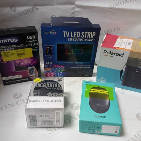 LOT OF APPROX 20 ASSORTED ITEMS TO INCLUDE POLAROID DAB RADIO, TZUMI LED LIGHT STRIP, STATUS REMOTE CONTROLLED LED LIGHTING