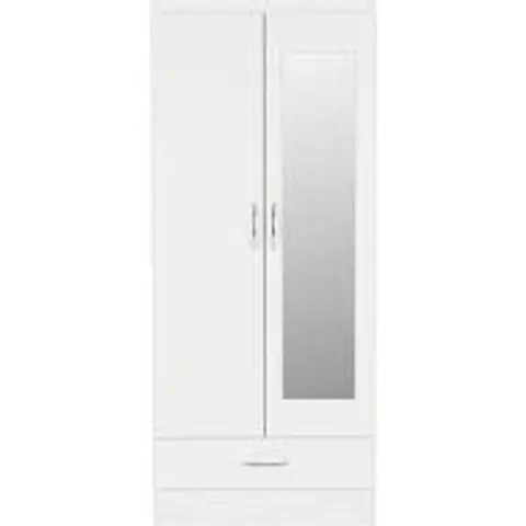 BOXED NEVADA MIRRORED 2 DOOR WARDROBE - WHITE 