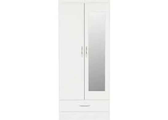 BOXED NEVADA MIRRORED 2 DOOR WARDROBE - WHITE 