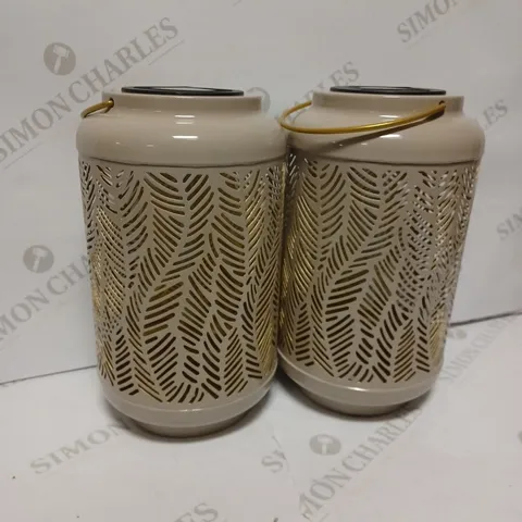 GARDEN REFLECTIONS SET OF 2 PATTERNED SOLAR LANTERNS, LEAF