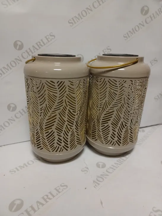 GARDEN REFLECTIONS SET OF 2 PATTERNED SOLAR LANTERNS, LEAF