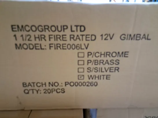 PALLET CONTAINING 18 20-PACK BOXES OF EMCOLITE 100 MINUTE FIRE RATED MR16 GIMBAL DOWNLIGHTS