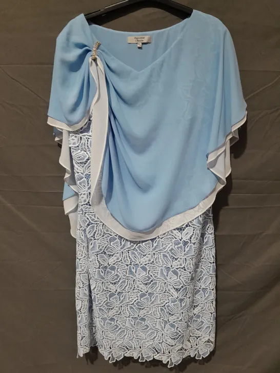 PERSONAL CHOICE BLUE/WHITE DRAPEY DRESS WITH FLORAL LACE - 20/46