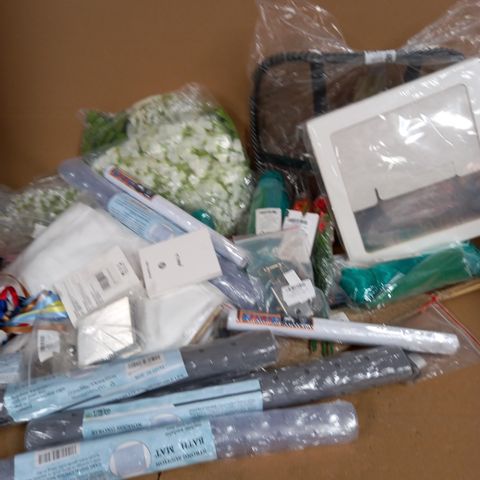BOX OF 20+ ASSORTED ITEMS INCLUDING; NAIL DECORTATING KIT, STRONG SUCTION BATH MAT X4, DOCTOR JAMES LAB COAT LARGE, YOOTECH USB-C ADAPTER 