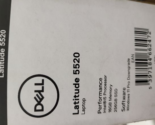 BOXED DELL LATITUDE 5520 LAPTOP, INTEL I5 PROCESSOR, 16GB RAM, 256GB SSD