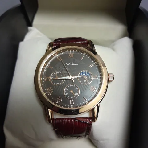 MENS LA BANUS WATCH WITH GOLD COLOUR CASE AND LEATHER STRAP