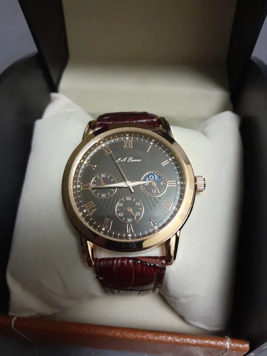 MENS LA BANUS WATCH WITH GOLD COLOUR CASE AND LEATHER STRAP