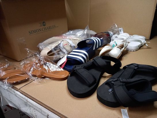 LOT OF APPROXIMATELY 10 SHOES TO INCLUDE: SLIDERS, SANDAL, LOAFERS