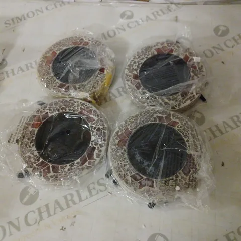 BELL & HOWELL SET OF 4 GLASS MOSAIC DESIGN SOLAR DISK LIGHTS