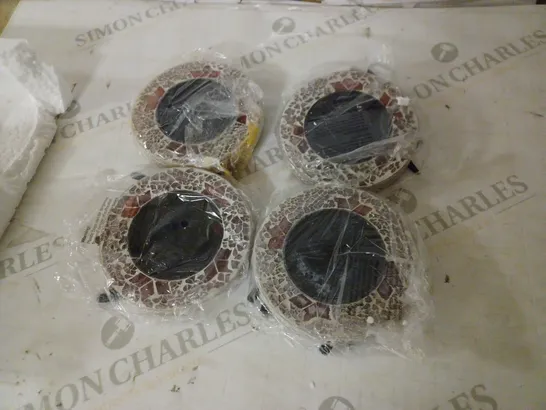 BELL & HOWELL SET OF 4 GLASS MOSAIC DESIGN SOLAR DISK LIGHTS