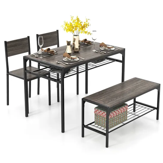 BOXED DINING TABLE SET FOR 4 WITH STORAGE RACKS AND METAL FRAME (1 BOX)