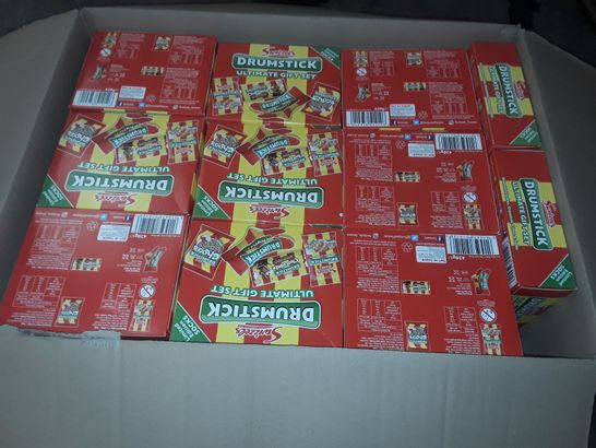 PALLET CONTAINING 6 LARGE BOXES OF ASSORTED CONSUMABLE ITEMS TO INCLUDE DRUMSTICK GIFT SETS, 1.9L SOT SAUCES AND PERRIER WATER
