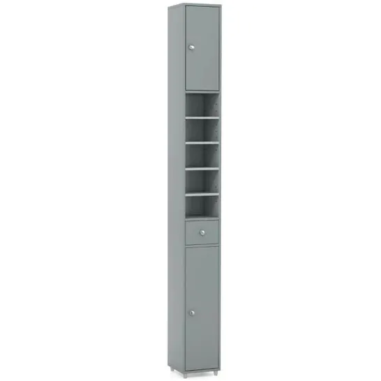 BOXED COSTWAY 180cm TALL FREESTANDING BATHROOM CABINET WITH 2 DOORS AND 1 DRAWER - GREY