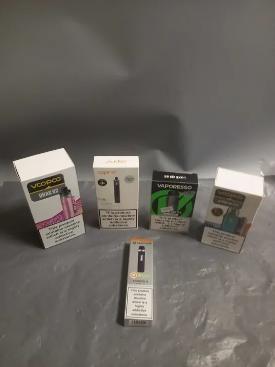 APPROXIMATELY 20 BOXED E-CIGARETTES TO INCLUDE ASPIRE, VAPORESSO, VOOPOO ETC