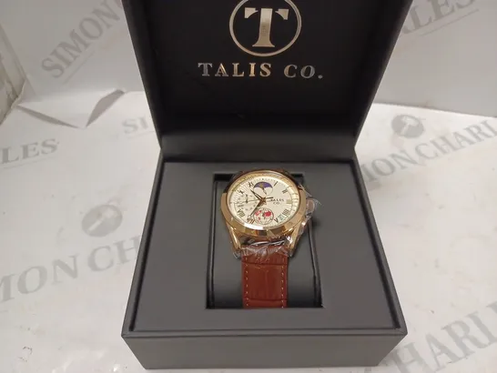 MENS TALIS CO 7120 CHRONOGRAPH WATCH – MOON PHASE MOVEMENT – GENUINE LEATHER STRAP