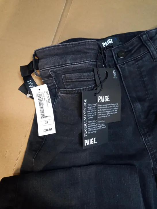 PAIGE GENEVIEVE 32IN INSEAM BLACK WILLOW SZ 28 JEANS 