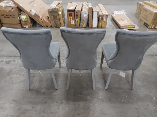 3 X ASSORTED DESIGNER GREY UPHOLSTERED BUTTON-BACK DINING CHAIRS 