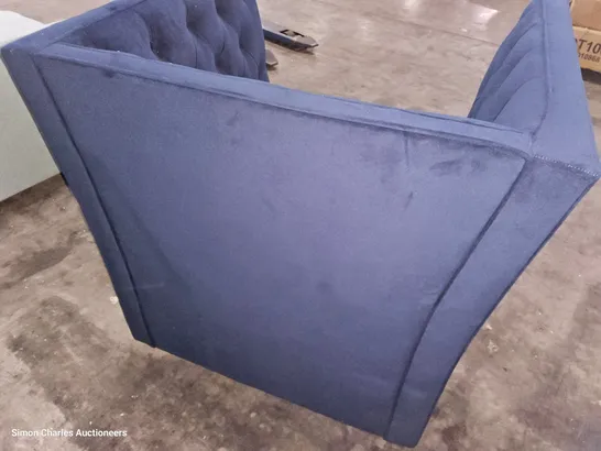 DESIGNER THE KINGSWOOD BLUE VELVET BUTTONED HIGH BACK EASY CHAIR 