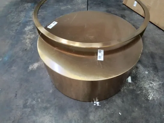 DESIGNER CIRCULAR GILT FINISH DRUM COFFEE TABLE