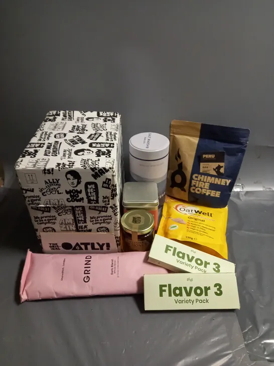 APPROXIMATELY 10 ASSORTED FOOD/DRINK PRODUCTS TO INCLUDE - OATLY 6PAK - AIRUP FLAVOUR PACK - GRIND COFFEE BEANS - ETC