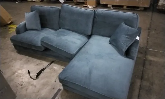 DESIGNER PETROL BLUE PLUSH VELVET L SHAPED SOFA