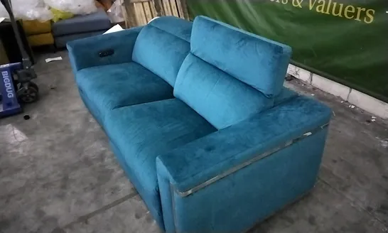 QUALITY DESIGNER PLUSH VELVET TEAL ELECTRIC RECLINER 2 SEATER SOFA