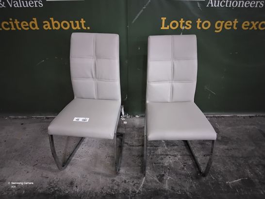 PAIR OF DESIGNER GREY PU UPHOLSTERED DINING CHAIRS ON CHROME FRAMES