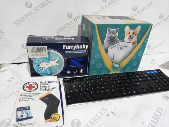 BOX OF APPROXIMATELY 5 ASSORTED ITEMS TO INCLUDE SELF COOLING PET MAT, KEYBOARD, KNEE SLEEVE ETC