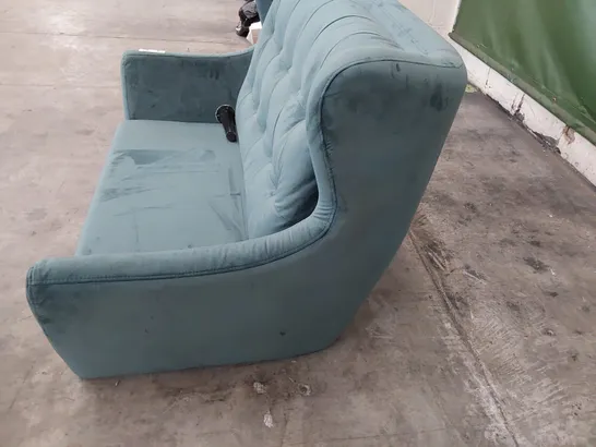 DESIGNER WINGED TWO SEATER SOFA TEAL PLUSH FABRIC 